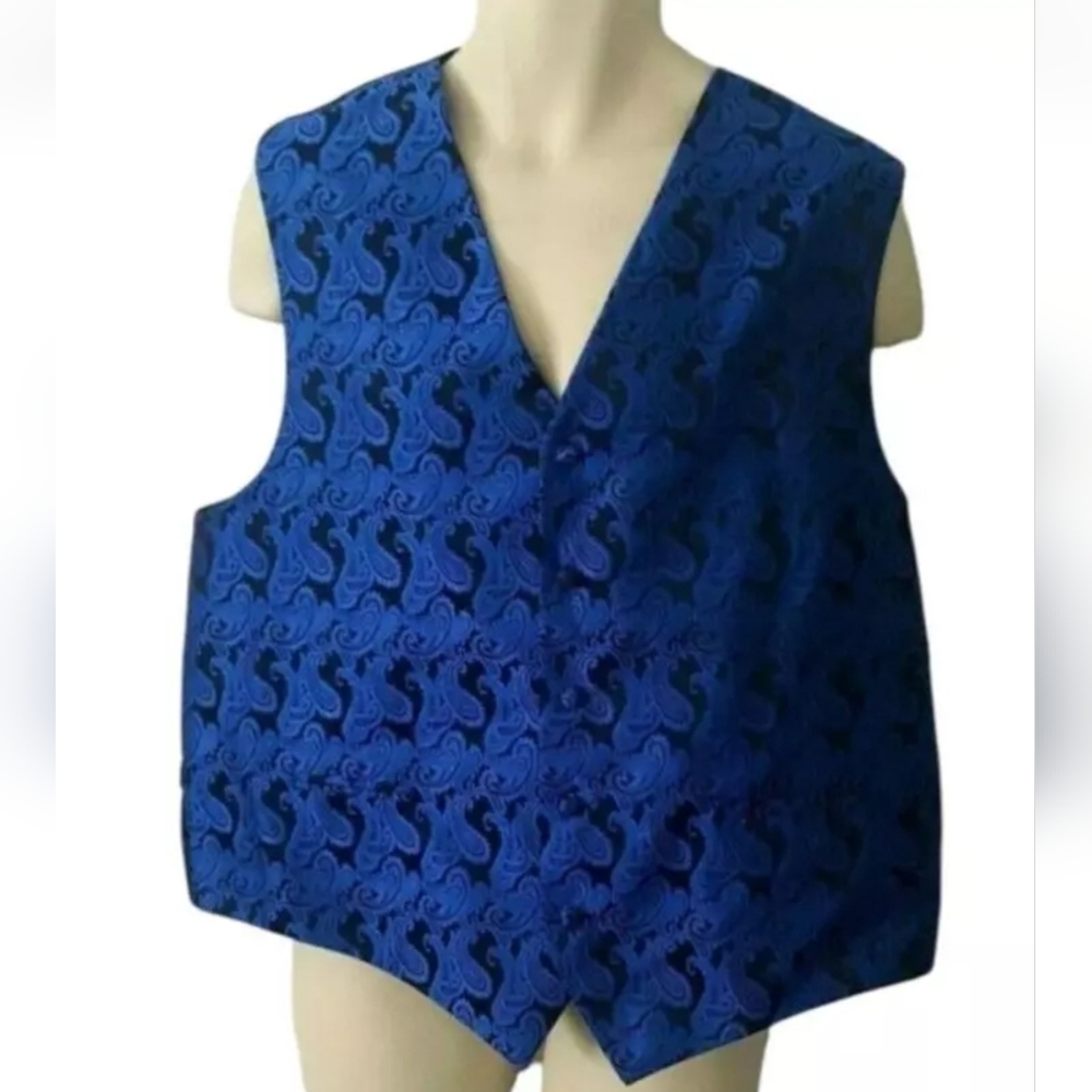 Q Brand Mens Vest Size 2XL XXL Formal Paisley Print Royal Blue